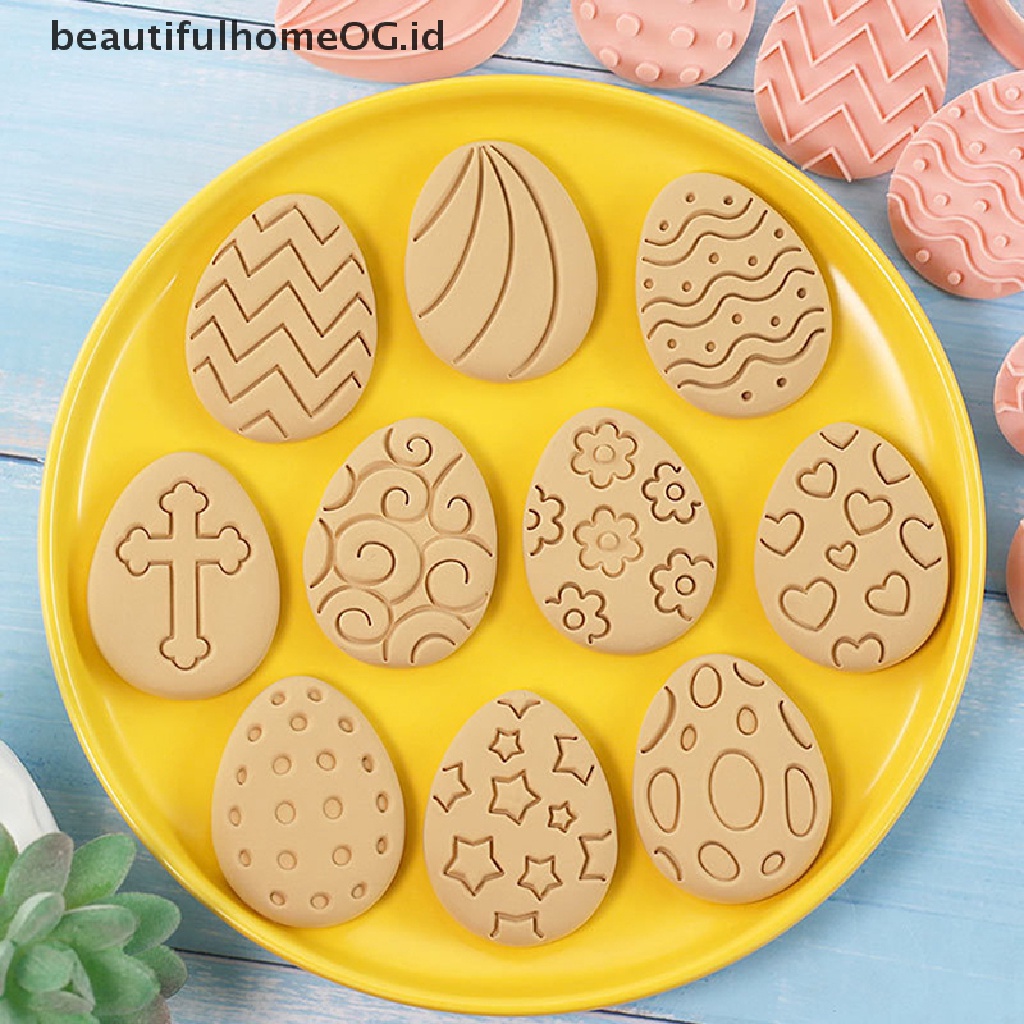 // Beautifulhomeog.id// 10Pcs Telur Paskah Biskuit Cetakan Cookie Cutters Stamp Press Fondant Sugar craft Baking Tool Decor Party **