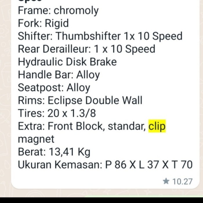 Sepeda Lipat 20 Inch Element Clip 10 Speed New Chromoly #Original