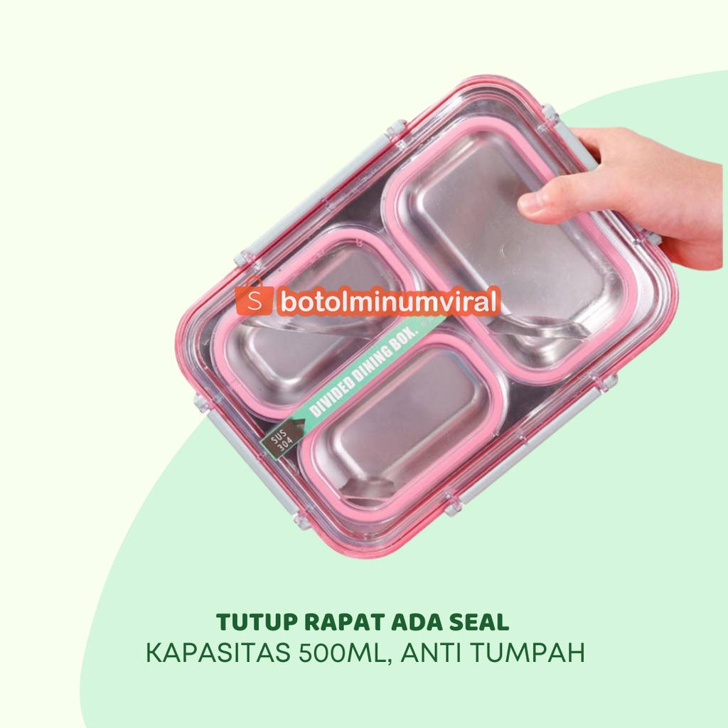 Lunch Box Stainless Anti Tumpah Tedemei Premium Sekat 3