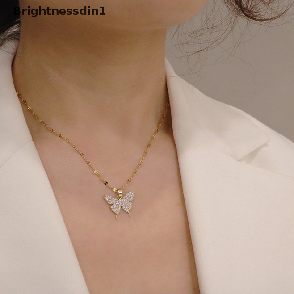 [Brightnessdin1] Korea Fashion Golden Pendant Butterfly Kalung Untuk Wanita Rantai Leher Perhiasan Anti Karat Butik Wanita