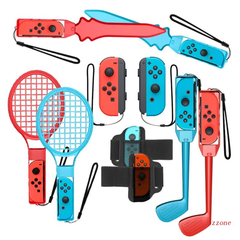 Zzz Untuk Switch Aksesoris Game Olahraga Dengan Gelang Raket Tenis Golf Club Bowling Grip Pedang 10in1 Gaming Keluarga K