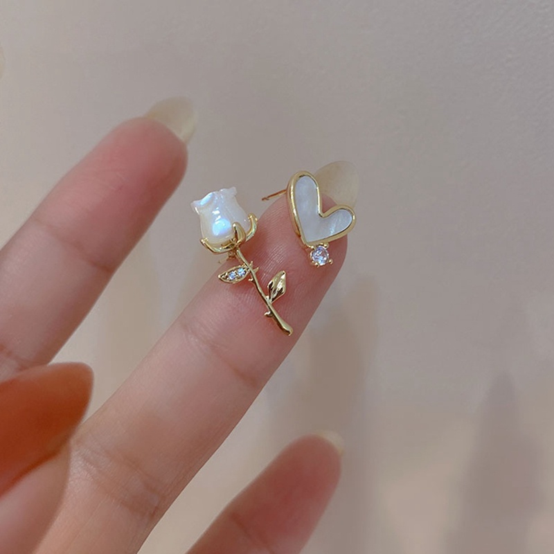 Gaya Korea Bunga Mawar Cinta Hati Zirkon Anting Stud Untuk Wanita Elegan Kupu-Kupu Mutiara Imitasi Anting Pesta Pesona Perhiasan