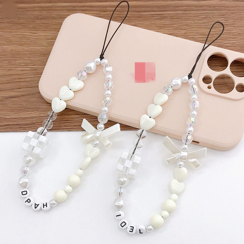 Manik-manik Putih Rantai Ponsel Aksesoris Anti Hilang Handmade Gelang Tali Untuk iPhone Android OPPO VIVO Huawei Xiaomi Redmi Samsung