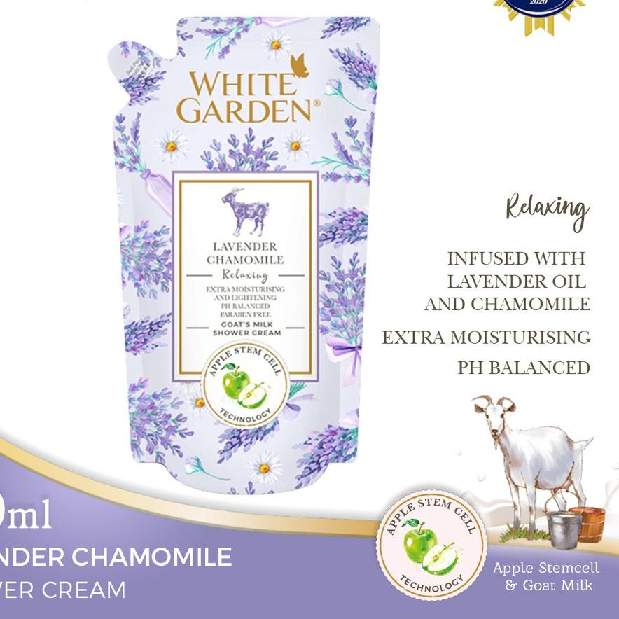 ۞ WHITE GARDEN Goat's Milk Shower Cream Sabun Susu Kambing Lavender & Chamomile 900ml Sabun Cair ℗