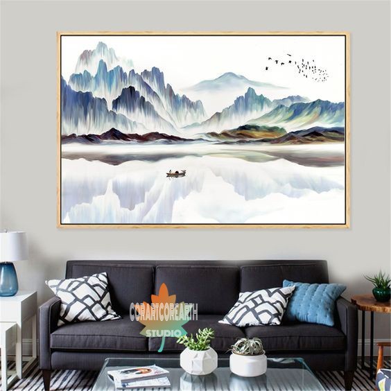 Lukisan Dinding Besar gunung lukisan dinding kanvas minimalis modren dekorasi rumah kamar aesthetic 