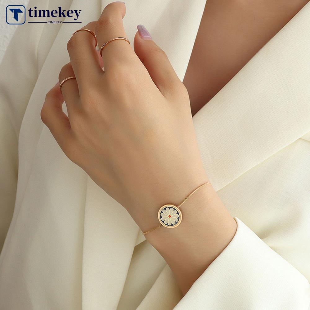 Timekey Fashion Vintage Enamel Daisy Kecil Gelang Desain Bunga Rasa Tarik Kepribadian Yang Dapat Disesuaikan Wanita Kreatif Gelang D9U6