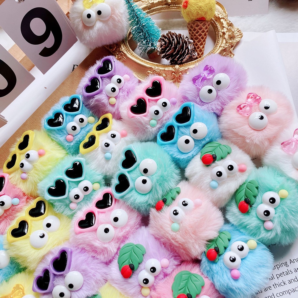 1pcs Korean Ins Bow Big Eyes Monster Kecil Plush Doll Gantungan Kunci Untuk Aksesoris Tas Gantungan Kunci