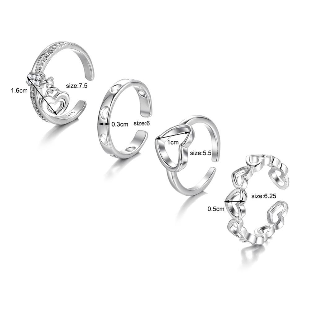 Timekey 4pcs/Set Cincin Cinta Berongga Sederhana Kreatif Cincin Set Cincin Paduan Yang Dapat Disesuaikan Aksesoris Perhiasan Temperamen Untuk Wanita H1X3