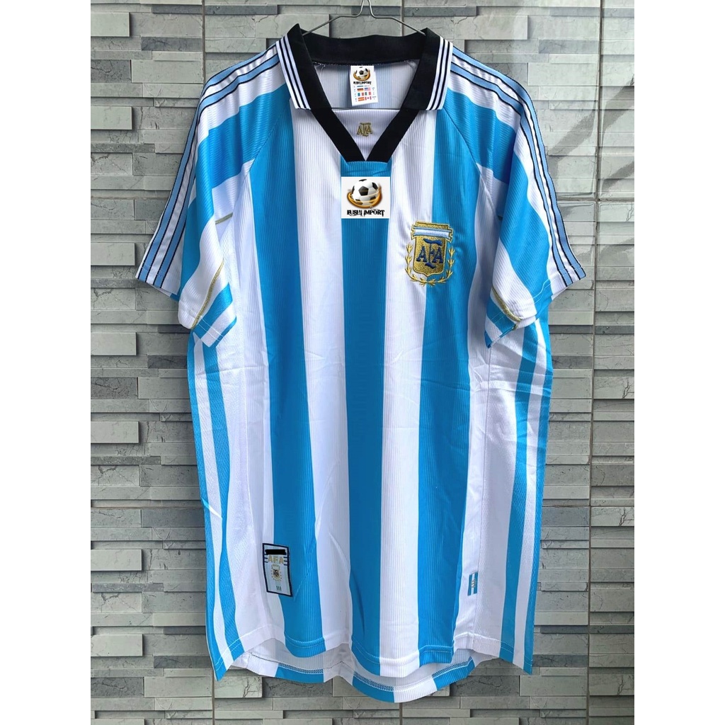 RETRO | Jersey Baju Bola Argentina Home World Cup Piala Dunia 1998 Grade Ori