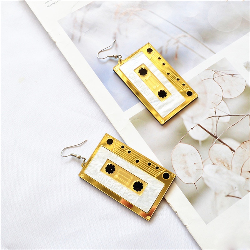 [AYBx] Baju Kaos Distro Pria Wanita Lengan Pendek Kaset Kepribadian Tape Menjuntai Anting Bahan Akrilik Punk Anting Lucu Untuk Wanita