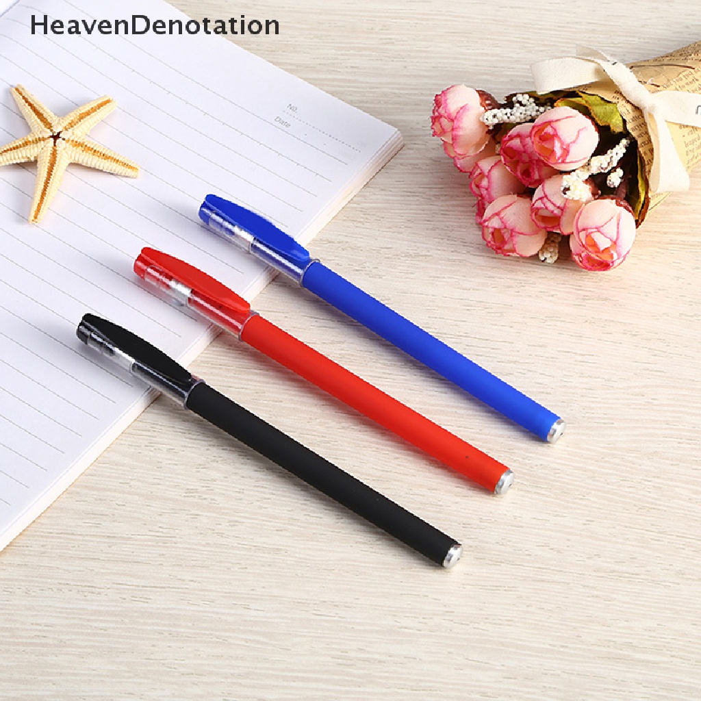 [HeavenDenotation] 10pcs Perlengkapan Sekolah Hitam Biru Merah Ujung Tinta 0.5mm Kawaii Bolpoin Siswa Sekolah Alat Tulis Kantor HDV