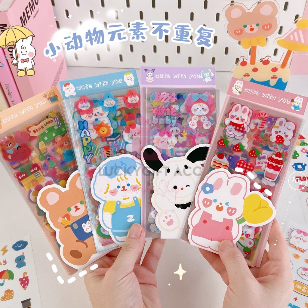 

10LEMBAR STICKER 2D ANIMAL BEAR AND SHEEP LUCU / STIKER AESTHETIC 10 MOTIF TRANSPARANT WATERPROOF
