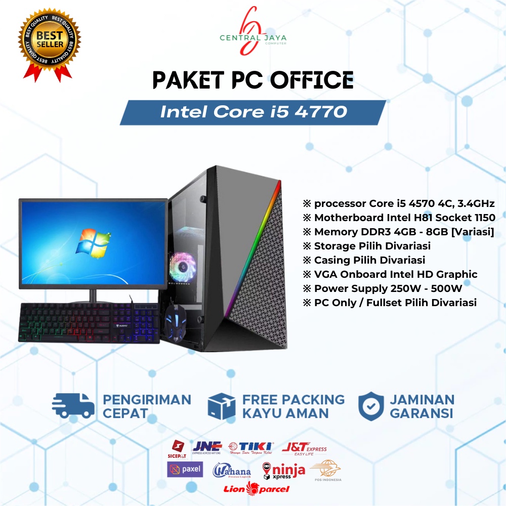 PC Rakitan Office Core i3 10100 | DDR4 16GB | HDD - SSD | Monitor 19 Inch komputer rakitan full set desktop office bukan komputer gaming