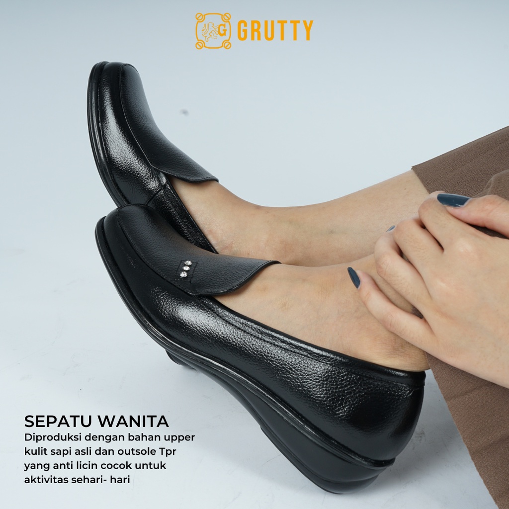 Flatshoes Pantofel Formal Sepatu Wanita Kerja kuliah kantor Hitam Kulit asli empuk anti lecet