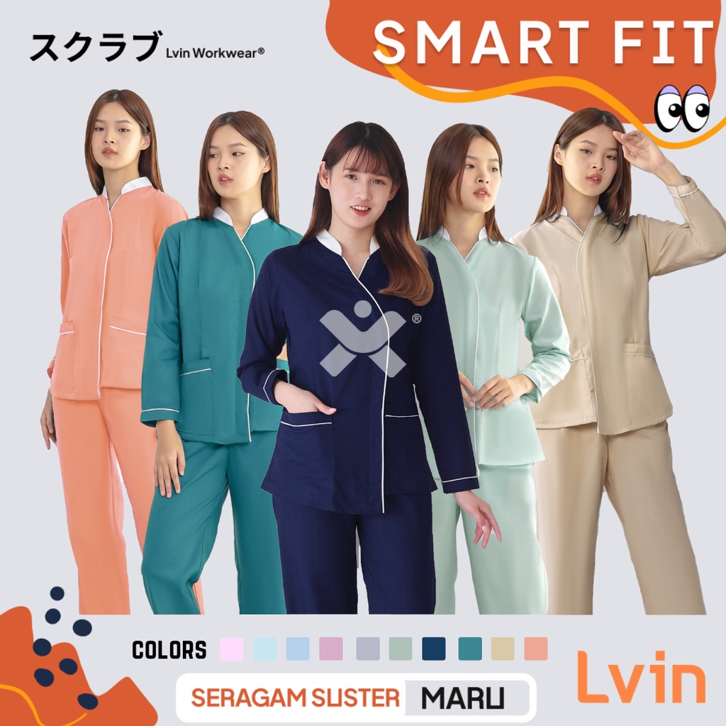 Baju Suster Lengan Panjang Maru series / Baju Seragam Suster / seragam klinik / Baju jaga oka