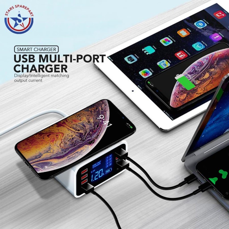Trend-8 USB Port Multi Port Charger QC 3.0/PD Fast Charger LED Function 40W - F6_40W, 8 USB PORT