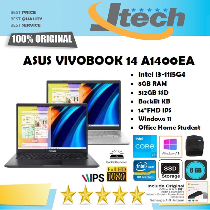 ASUS VIVOBOOK 14 A1400EA - i3 1115G4 - 8GB - 512GB SSD - BACKLIT KB - 14&quot;FHD IPS - WIN11 - OFFICE HOME STUDENT