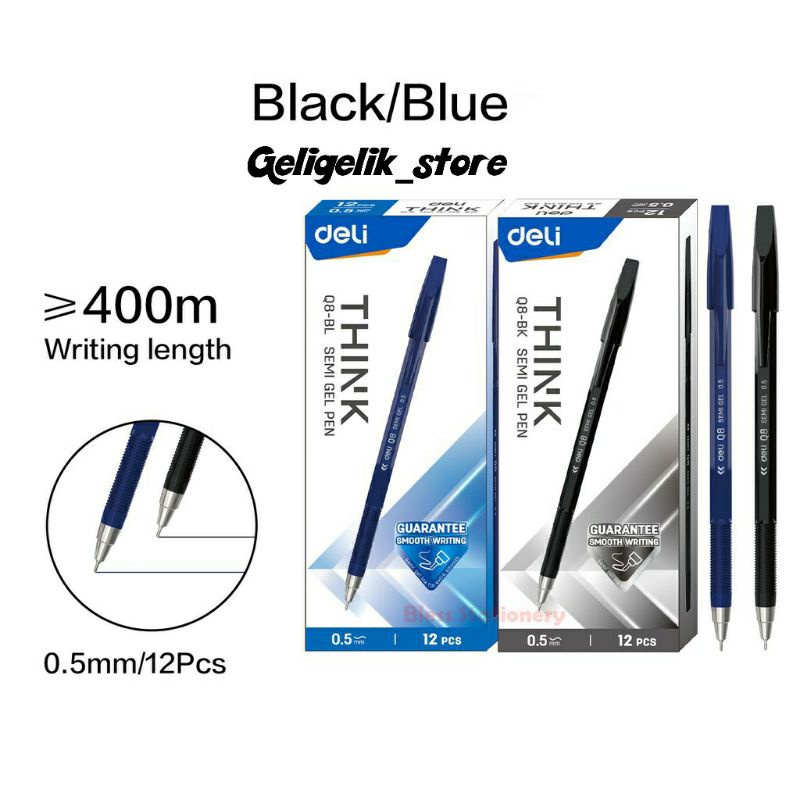 

(LUSIN) PULPEN SEMI GEL THINK Q8 DELI / BOLPEN / BOLPOINT / BALL POINT 0.5MM / PEN / PENA