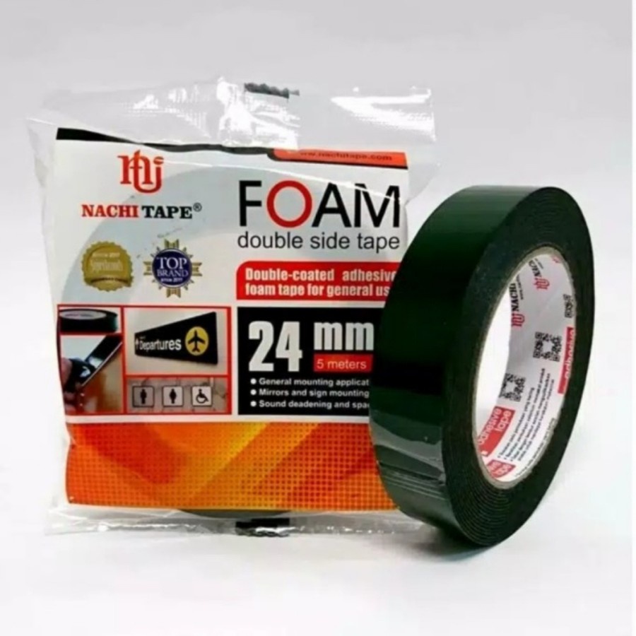 

ISOLASI Double Tape Foam 24mm x5 meter Double Tape Foam NACHI Hitam/ DOUBLE TAPE BUSA