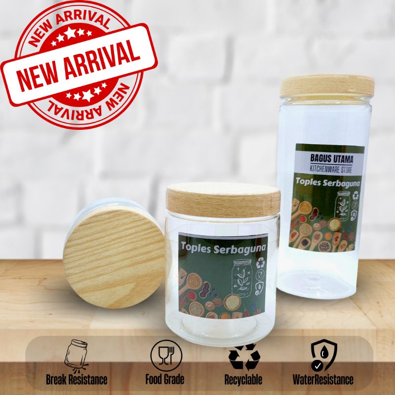 Toples Kue Kering Tutup Motif Kayu Putih Estetik Serbaguna 300/400/600/1000/1300ml Toples Plastik