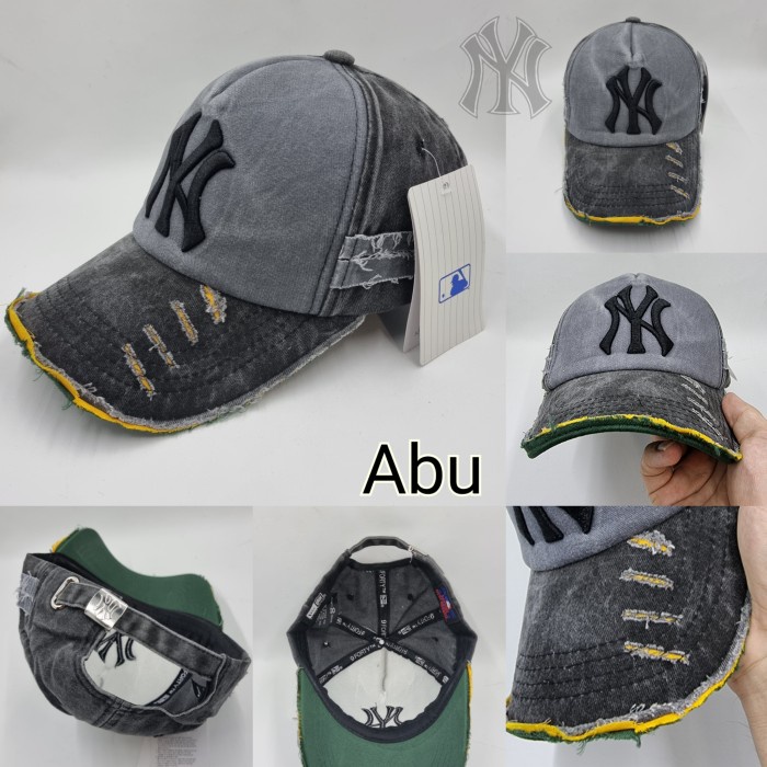 SALE -Topi NY Baseball Pria Wanita Import Warna Washing Model Sobek - NY-17/Abu  3.1.23