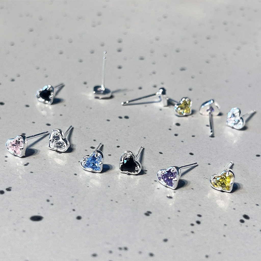 S925 Perak Jarum Stud Anting Zirkon Warna-Warni Jantung Cochlear Stud Telinga Perhiasan