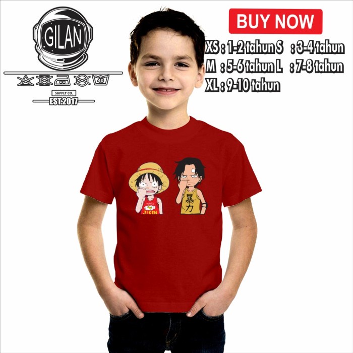 Kaos Baju Anak MONKEY D LUFFY PORTGAS D ACE Ngupil Anime One PiecE - Hitam, XS