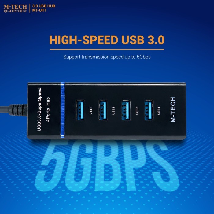 M-Tech Usb Hub 3.0 4 Port MT-UH1 1.2 Meter