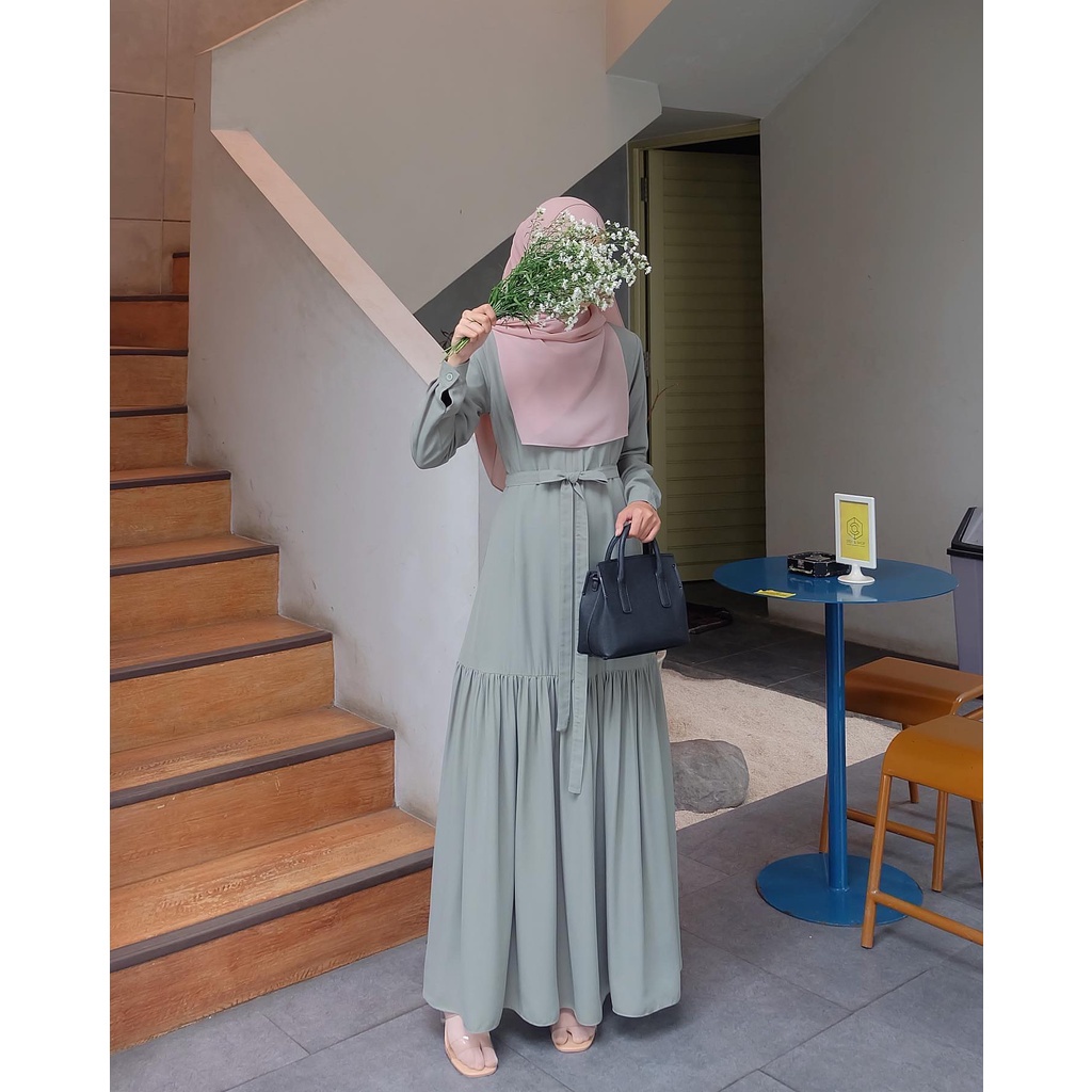 Dress Fashion Muslim Sarasvati Maxi Warna Matcha Gamis Remaja Terkini  Baju OOTD Casual Series Murah