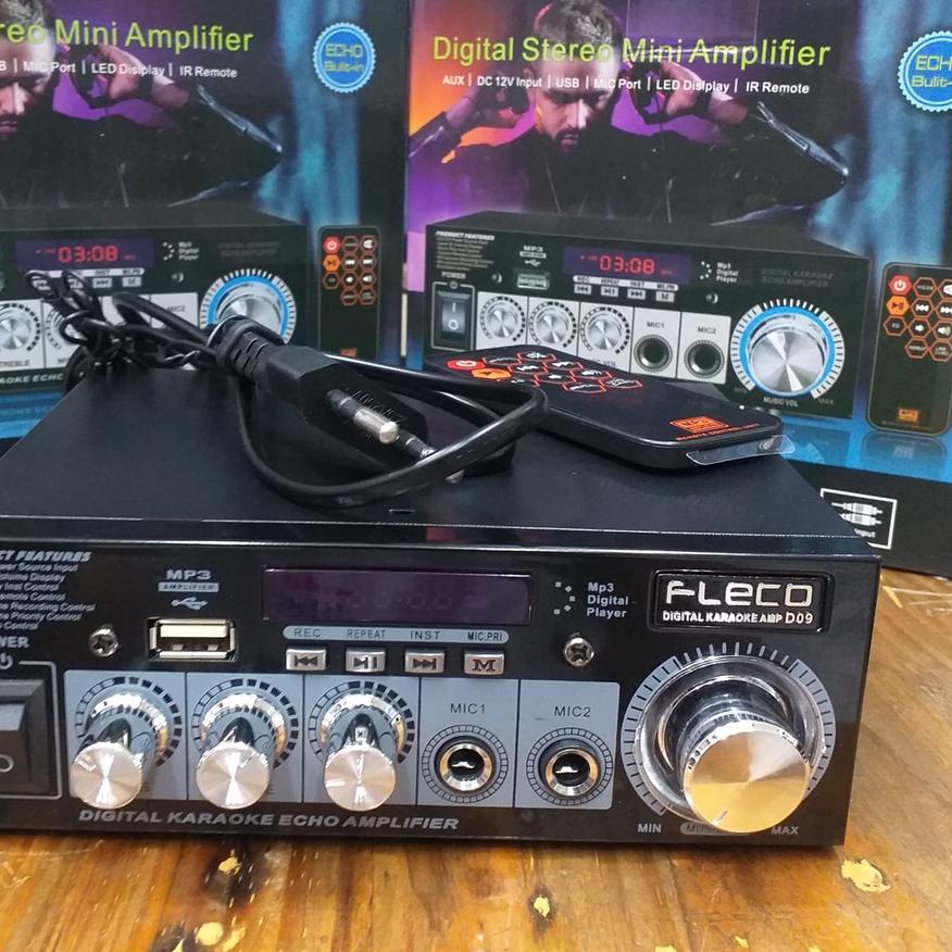 ✯ COD POWER AMPLI DIGITAL STEREO MINI 12V/USB/MP3 PLAYER FLECO D-09 // POWER AMPLIFIER KARAOKE DIGIT