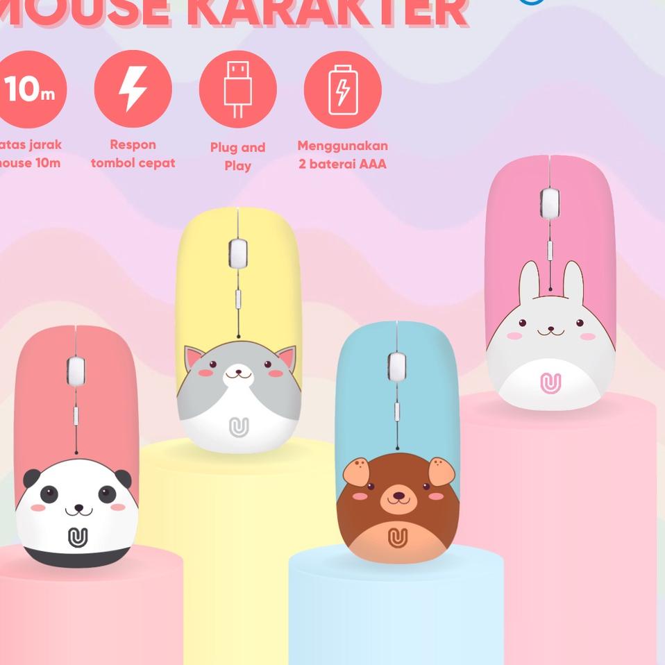 ▼ Unitech Wireless Mouse Lucu M2 Untuk Laptop PC Gadget ➩