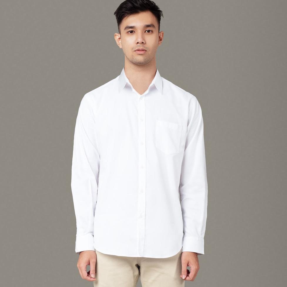 BEST SELLER Benhill Kemeja Pria Basic Polos Lengan Panjang Katun Poplin Putih 09-16133