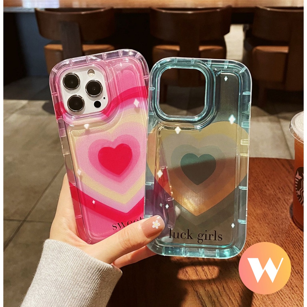 IPHONE Case Kompatibel Untuk Iphone11 13 14 12 Pro MAX XR X XS Max7 8 6 6S Plus SE 2020 Shockproof Airbag Permen Warna Ins Gradasi Cinta Manis Hati Silicon TPU Lembut Penutup Bening