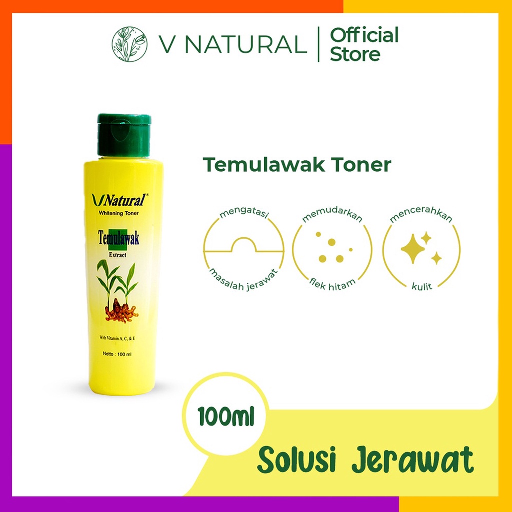 V NATURAL TONER TEMULAWAK WHITENING 100ml BPOM