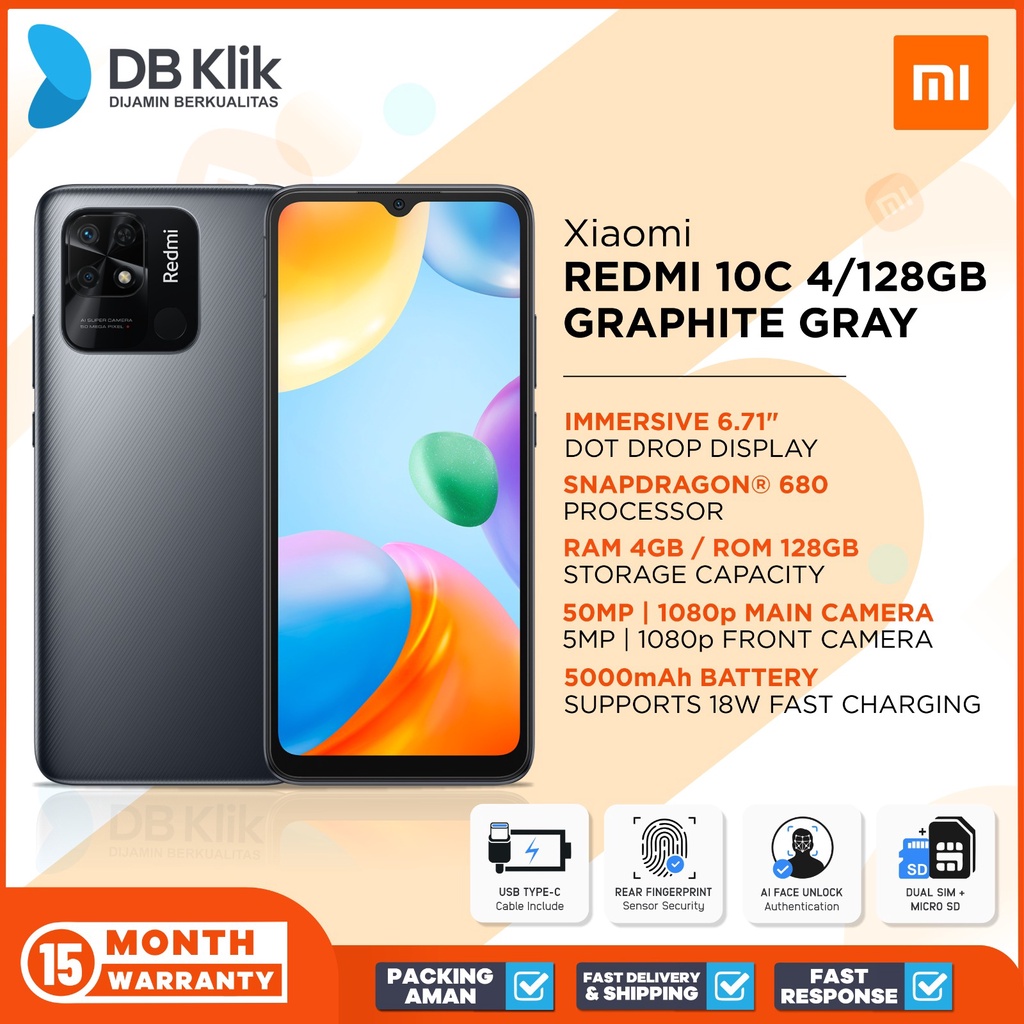 Handphone Xiaomi Redmi 10C 4/128GB - Redmi 10C 4GB 128GB Garansi Resmi