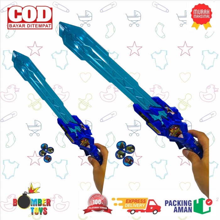 MAINAN ANAK PEDANG TEMBAK 2 IN 1 LED TAJOS PIRINGAN isi 4 DISC FLASH MUSIC LAMPU WARNA MURAH