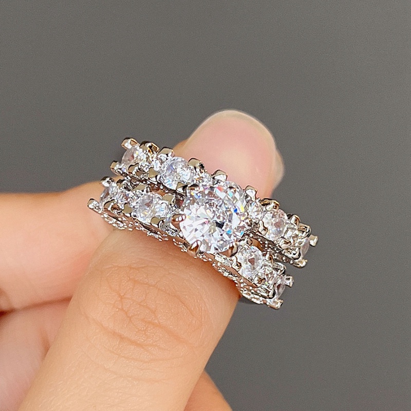 Baru Trendi Pernikahan Set Cincin Untuk Wanita 2 Pcs Briliant Cubic Zirconia Cincin Tunangan Pesta Perhiasan Mewah