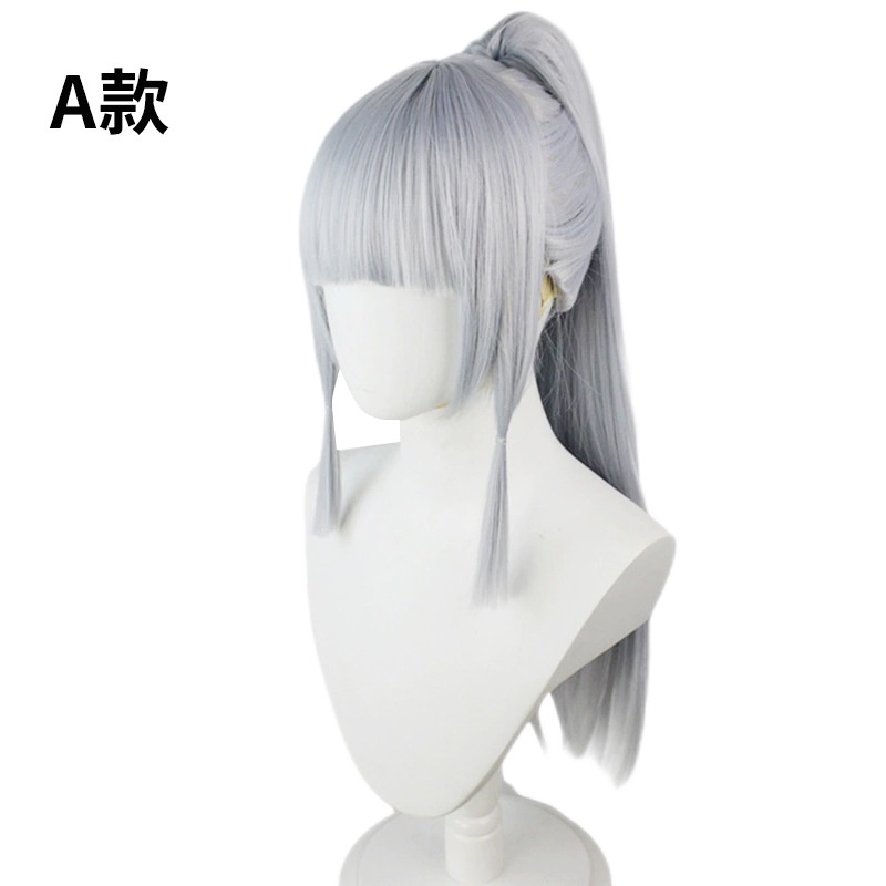 Genshin Impact Kamiri Ayahua COS Wig Styling Karakter Style Light Silver Single Ponytail cosplay Rambut Panjang