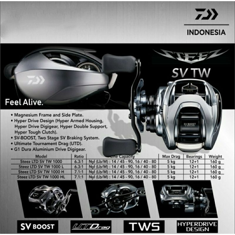 REEL DAIWA STEEZ LTD SV TW 1000/1000L/1000H/1000HL - ORIGINAL