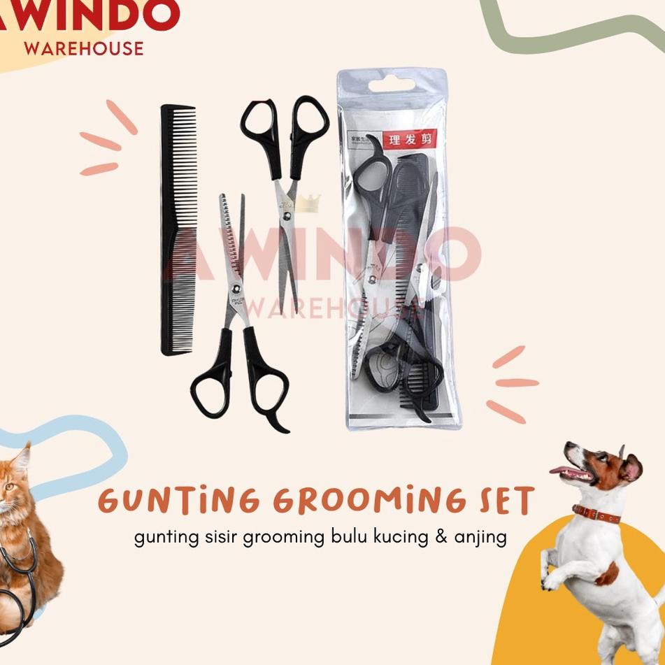 Stock Banyak GUNTING GROOMING SET - Gunting Sisir Grooming Bulu Kucing Anjing