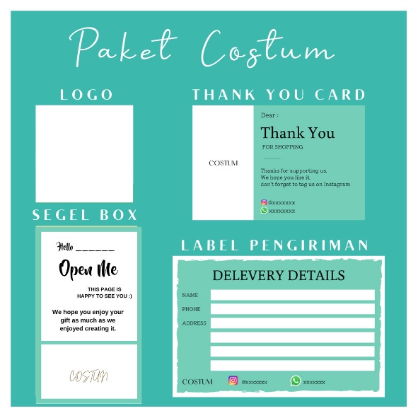 

Cetak Thank You Card, Label pengiriman, Logo, dan segel box Set - percetakan makassar