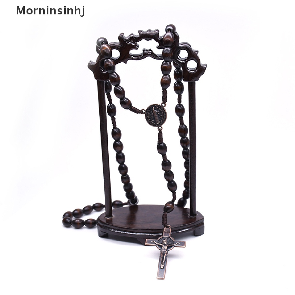 Mornin Vintage Yesus Salib Katolik Kayu Beads Perhiasan Kalung Liontin Doa Religi id