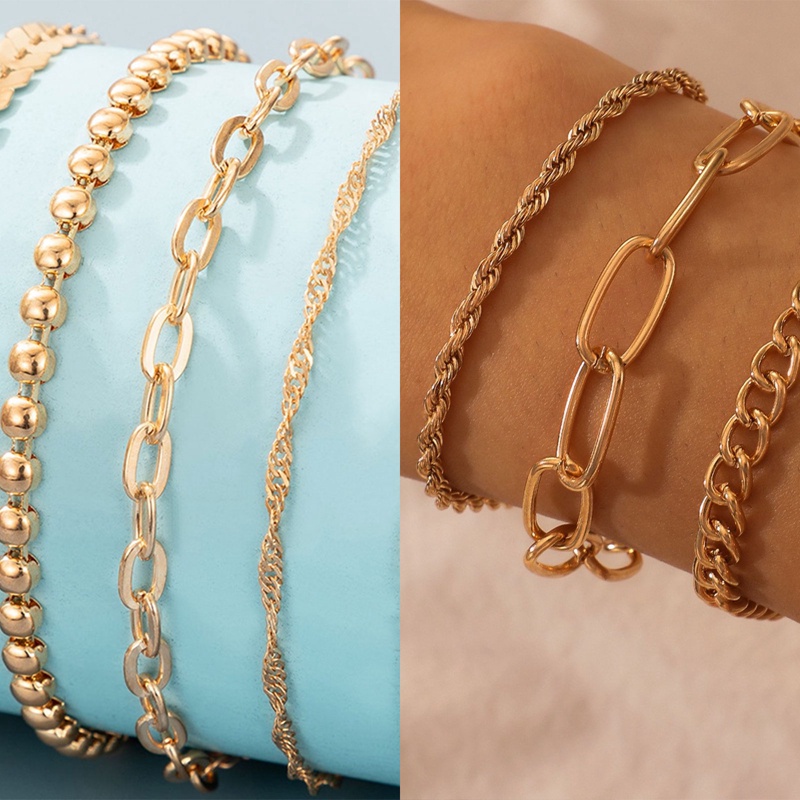 4/5pcs/set Gelang Warna Emas Stainless Steel Twist Cuban Chain Bracelet Untuk Wanita Rantai Gelang Perhiasan Hadiah Grosir Dropshipping