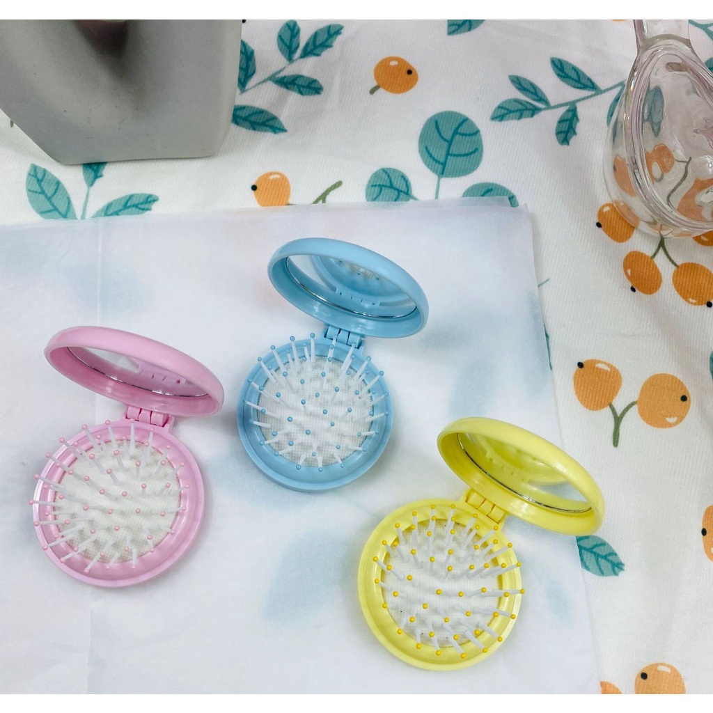 BBS Sisir Rambut Lipat Kaca Bulat 2in1 Anti Kusut Sisir Travel  Mini Portable Import Murah