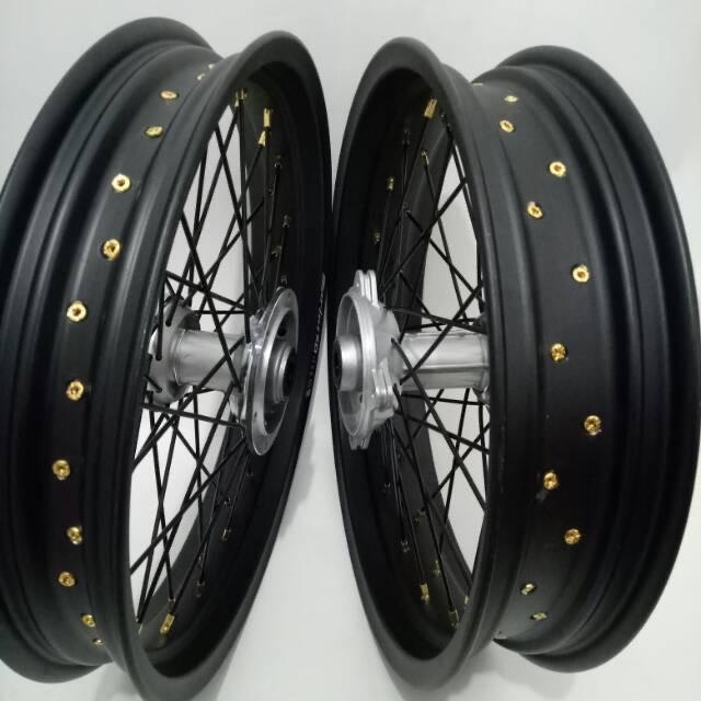 ( BISA COD ) Ruji Jari Jari Hitam/Gold Bahan Premium 1 Set SuperMoto Trail Cross Ring 17/17 , 16/19 , 18/21 , Klx | Crf 150 L | WR | Dtracker , Batang Besar 72 Pcs