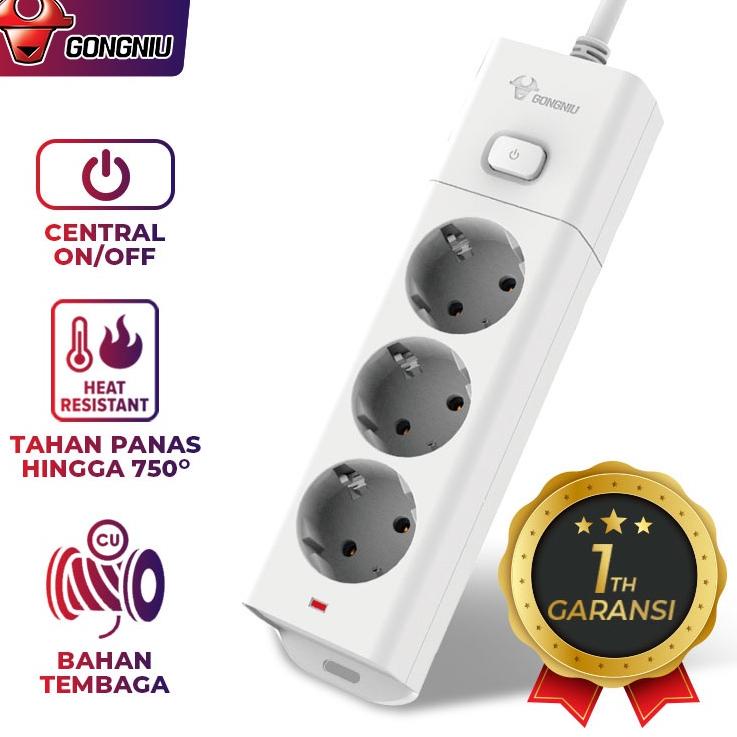 Banyak Dicari Gongniu Stop Kontak Central On/Off Power Strip 3 Lubang Colokan Listrik G1030 Tahan Pa
