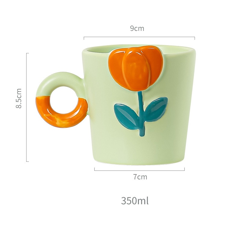 Gelas Mug Tulip Motif Lukis Bunga Estetik Korea Aesthetic