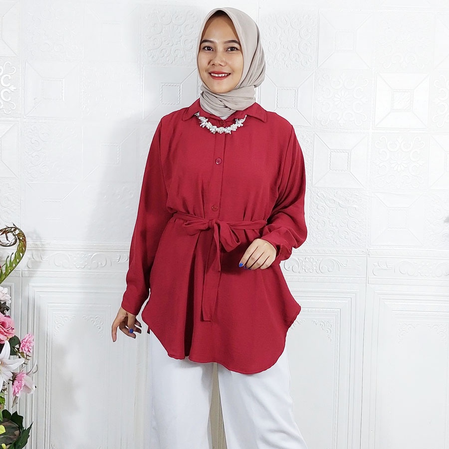 SALIARA CRINGKLE AIRFLOW BLOUSE ATASAN WANITA LONGSLEEVE BELT GL FASHION