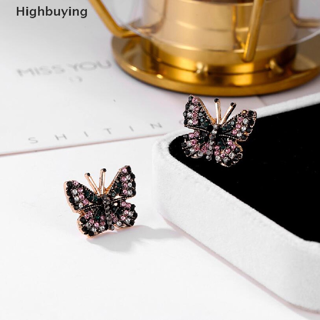 Hbid Fashion Berlian Imitasi Kristal Warna-Warni Kupu-Kupu Stud Anting Wanita Perhiasan Glory