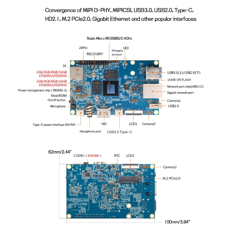 Papan Pengembangan zzz Orange Pi5 4GB 8GB RK3588S 8-Core 64-bit Gigabit- Eterna